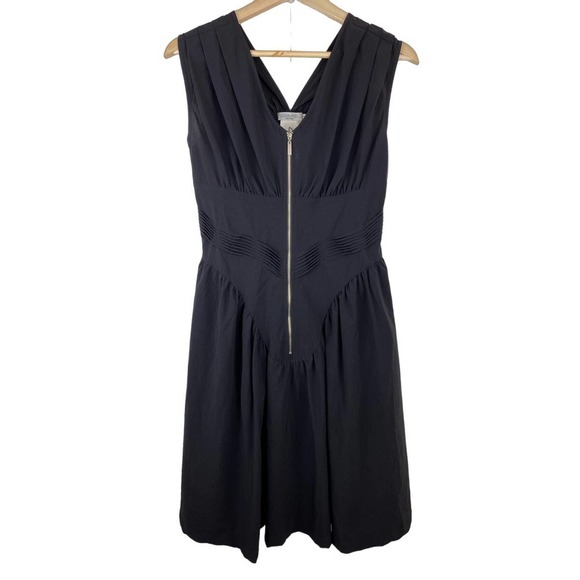 Dzhavael Couture Size S Black Zip Front Pleated Dress - Picture 1 of 6